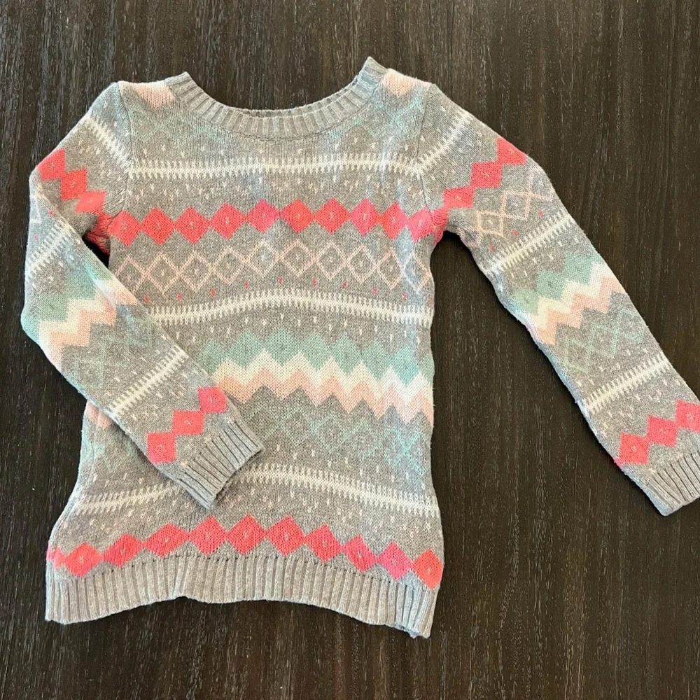 Carter's Girls Grey With Pattern Knit Sweater 5